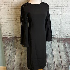 Alberta Ferretti  Lace Bell Sleeve Shift Midi Dress US 4 Office Luxury Workwear